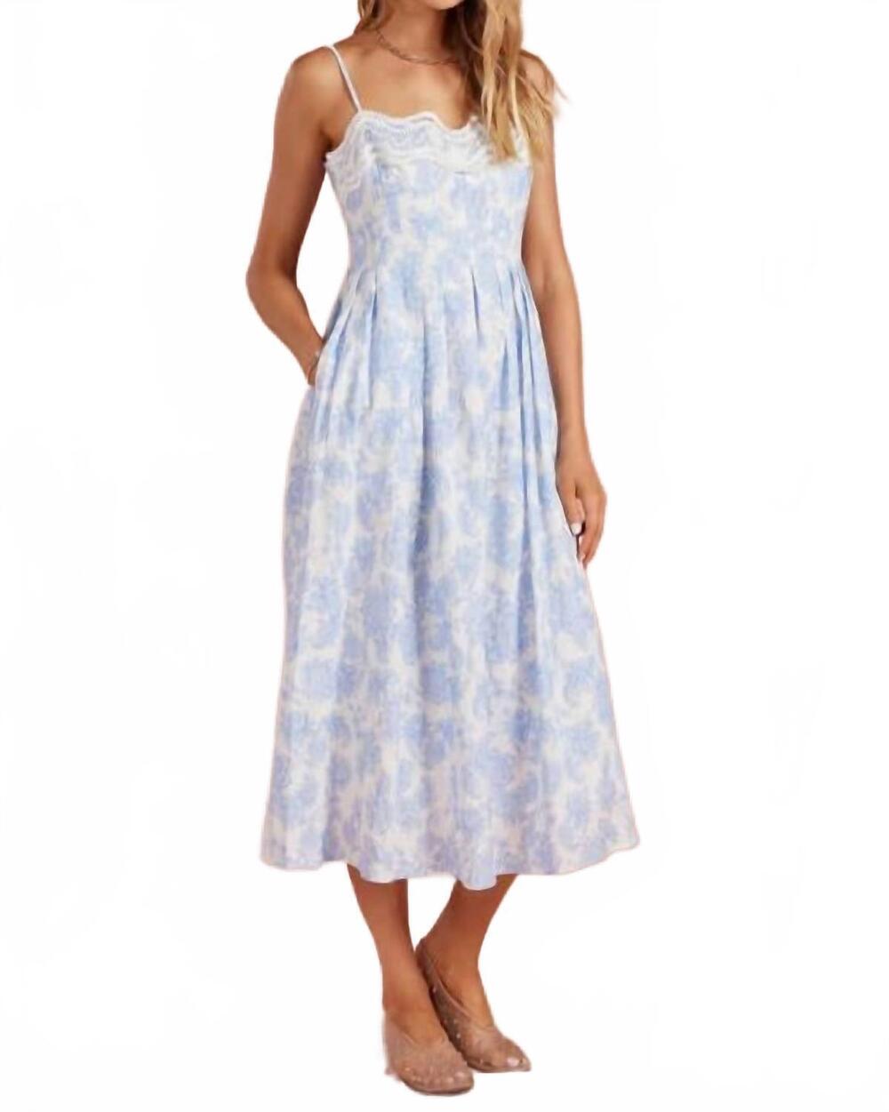 NEW STRUT & BOLT crochet lace midi dress in blue/white